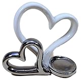Herz Teelichthalter N / A moderner Herz Paar Teelichthalter 13 x 12 cm Silber weiß Teelicht Kerze Liebe Amore Figur Deko 1353