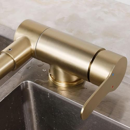 Robinet d'évier de cuisine en or brossé mitigeur pliant pivotant - 5