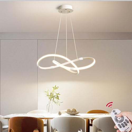Dimmable Salle a Manger Luminaire LED Salon Lampe Suspendue Moderne LED Suspension Design Lustre L54CM Hauteur Réglable Cuisine Luminaire Suspendu Pour Table à Manger Bureau bar Lumière (Blanc)