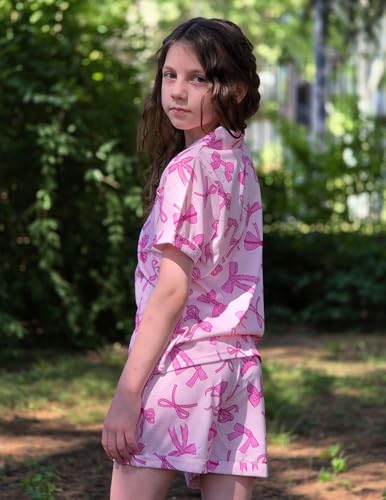 Image of Arshiner Girls Pajamas Sets Short Sleeve Kids Pjs Button Down Sleepwear