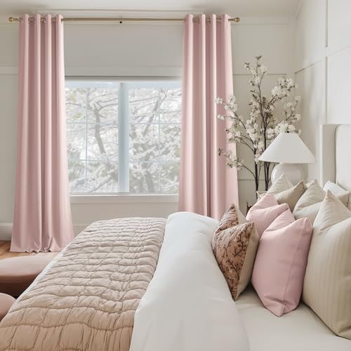 Image of NICETOWN Blush Pink Room Darkening Curtains 45 Inches Long 2 Panels for Girls Room, Bedroom, Nursery Thermal Insulated Blackout Drapes Solid Grommet Noise Reducing Window Curtains, W40