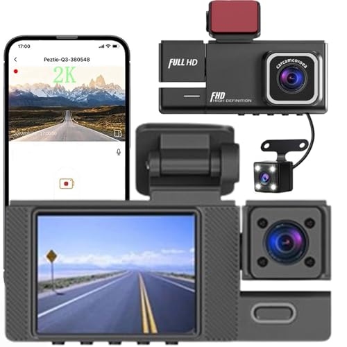 Dash Cam - 3 Channel Dash Cam, 1080P Dash Cam Front Rear Inside, Triple Dash Cam, Car DVR with 170 ° Wide Angle, G-Sensor, 24Hr Parking, Loop Recording Lightning Deals of Today