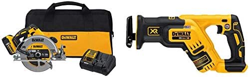 DEWALT 20V MAX* 7-1/4-Inch Cordless Circular Saw with Brake Kit (DCS570P1) & 20V MAX* XR Reciprocating Saw, Compact, Tool Only (DCS367B)