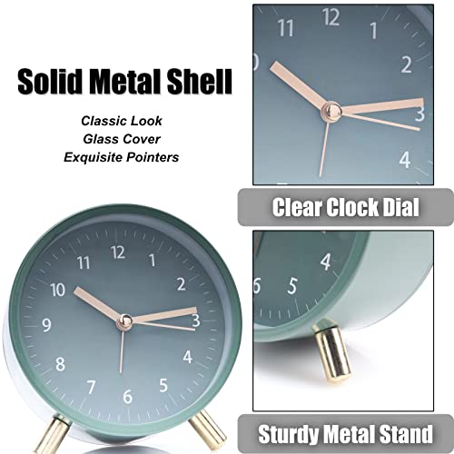 Aolox Alarm Clock 4.5" Bedside Analog Alarm Clock For Bedroom Battery Operated Round Clock With Backlight, Green #TOP5