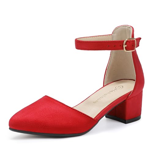 Image of Hehainom Girls Dress Shoes Chunky High Heels Ankle Strap Pumps