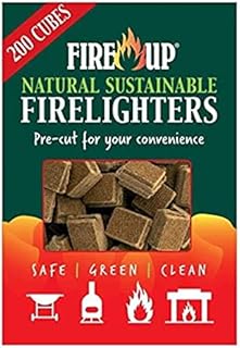 FIRE UP 10681 Natural Sustainable Firelighters  Perfect for lighting BBQs, fireplaces, and open fires - FSC Certified and Co2 Neutral  NO palm oil (Pack of 200), Black