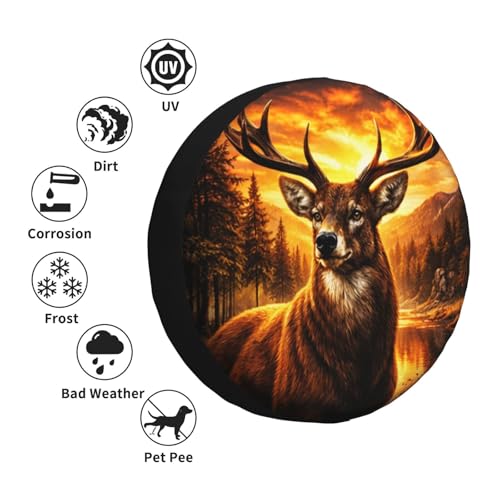 Image of Deer Spare Tire Cover - Funny Wheel Protectors Waterproof Universal Wheel Cover for SUV Rv Travel Trailer Camper Truck 14 Inch