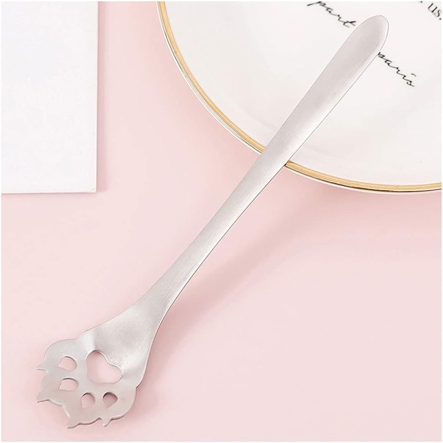 EARSHOT Tea Spoons Hollow Cat's Claw Spoon Stainless Steel Spoon Dessert Spoon Spoon Coffee Cereal Mixing Spoon Soup Spoons(Silver)