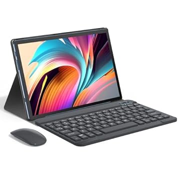 Xixaomiro 3 em 1 Tablet, 10.1 Polegada Android 13 Tablet com Teclado/Capa/Mouse 1920x1200 Tela Processador Octa-Core 12GB+512GB 32MP/16MP Câmera 8800mAh Bateria Dual SIM Slot (Azul, 512GB com Teclado)