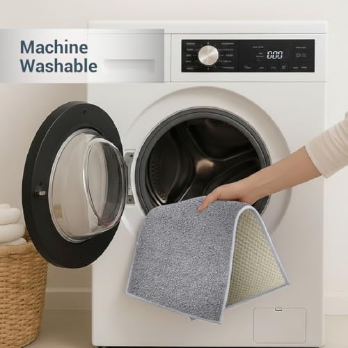 Image of Welspun Premium Bath Mats Small for Hall, Bedroom & Living Room | Solid Design | Anti Skid | High Durability | Stain Resistant | Machine Tufted | (2 x 2 ft Fts, Dark Grey)