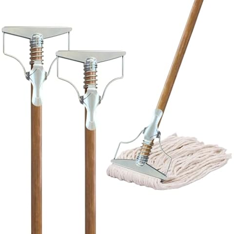 ILOT 59" Mop Spring Commercial Mop Handle Pack of 2 Industrial Mop Steelhead with Wooden Handle Wet Mops for Floor Cleaning Heavy Duty Cover