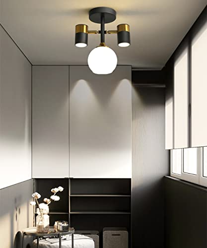 Plafonnier en verre et finition noir et or au design suspendu - 5