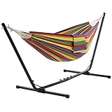 Yaheetech Hamaca con Soporte Desmontable Largo Ajustable para 2 Personas Hamaca Portátil para Jardín Patio Piscina Balcón Terraza Rayas Multicolores Arco Iris
