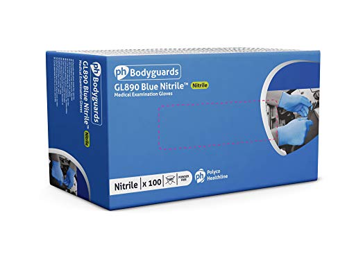 BODYGUARD GL8903 Blue Nitrile Powder Free Disposable Gloves, Large, Set of 100