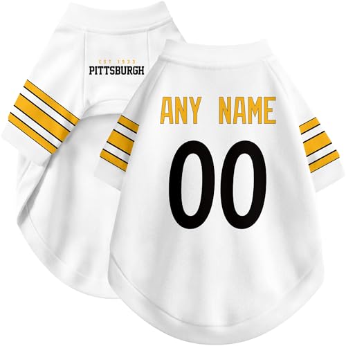 Image of Pittsburgh Dog Clothes Jersey Style Personalized Pet T Shirt with Custom Name Number for Small Medium Large Dogs