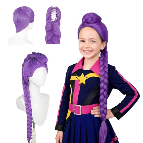 Peruca de caçador, disfarce de Hun-ter roxo peruca, perucas compridas trançadas roxas, tranças roxas acessório realista para carnaval, Natal