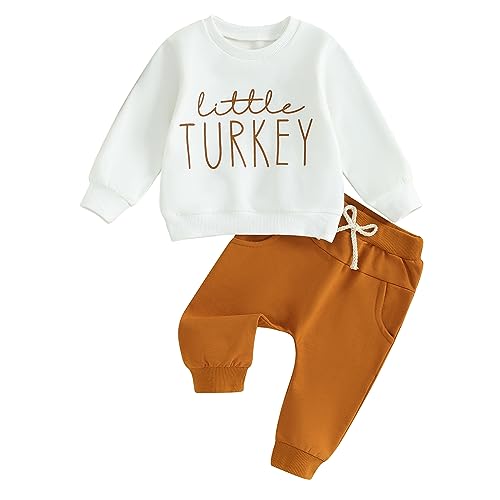YINGISFITM Toddler Baby Boy Girl Thanksgiving Clothes Little Turkey Long Sleeve Sweatshirt + Sweatpants Fall Cute Outfits (Little Turkey, 12-18 Months)