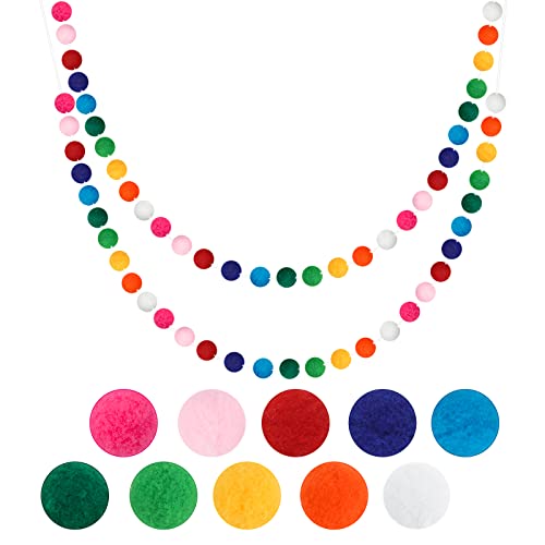 G2PLUS 2PCS Colored Felt Ball Garland - Colorful Pom Pom Garland with 60 Balls - Felt Ball Garlands for Bedroom Birthday Wedding Party Decoration