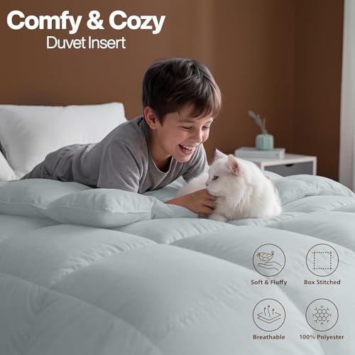 Image of Utopia Bedding Comforter Duvet Insert, Quilted Comforter with Corner Tabs, Box Stitched Down Alternative Comforters California King Size (Light Grey)