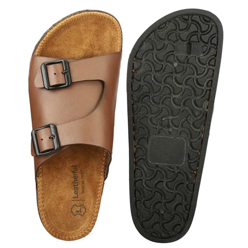 Image of Leatherful Men's premium leather slipper | Genuine Leather upper | Suede Leather Insole | PU sole | Stylish flip flop for men |
