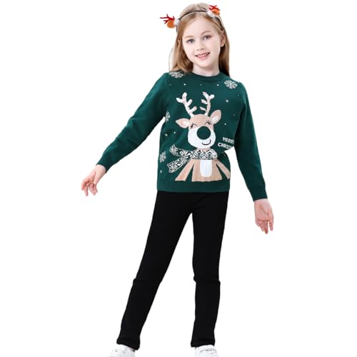 Image of Girl Ugly Christmas Sweater - Boy Double Layer Knitted Reindeer Holiday Xmas Pullover Sweater Kids 2-9 Years Old