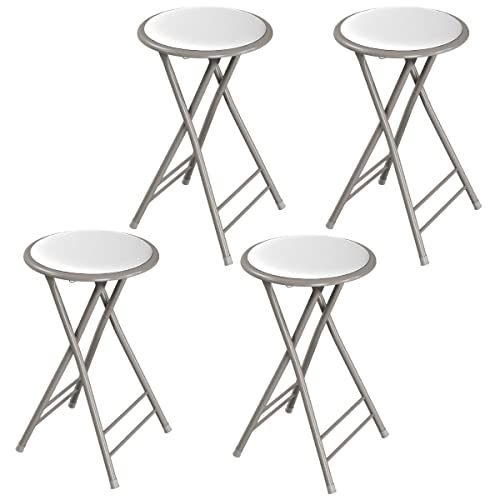 Image of Lavish Home Folding Stool with Padded Backless Seat Set of 4, White, 24 inch | Counter Height Bar Stools with 225lb Capacity, Portable Indoor & Outdoor, Extra Seat for Kitchen, Rec Room or Camping