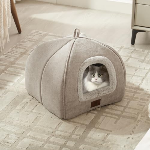 Niche pour chat d'intérieur beige de 38cm avec coussin lavable - 3