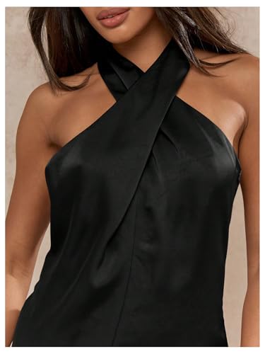 SOLY HUX Women's Satin Halter Dress Tie Backless Criss Cross Mini Cocktail Party Dresses3