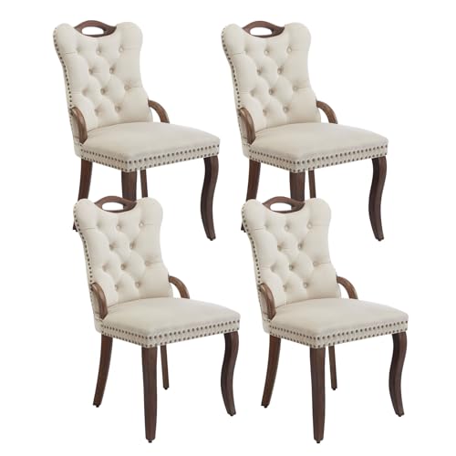 Shenyon Beige Velvet Dining Chairs Set of 4,Modern Upholstered Dining