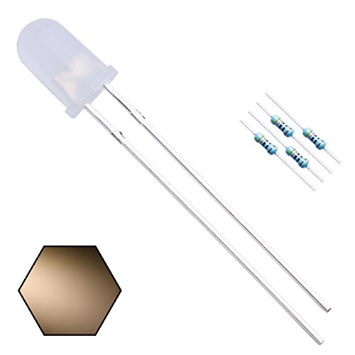 EDGELEC 100pcs 5mm Warm White Lights LED Diodes (White Lens) Diffused Round Lens 29mm Long Lead (DC 3V) +100pcs Resistors (for DC 6-12V) Included,Bulb Lamps Light Emitting Diode