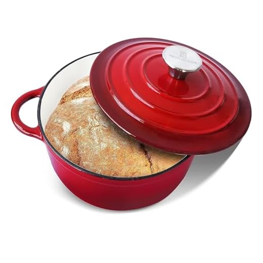 Trustmade 3 QT Cast Iron Dutch Oven, Enamel Round Dutch Oven Pot with Lid, Red