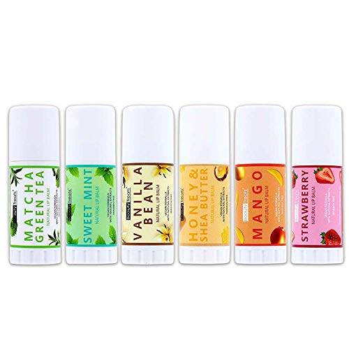 Beauty Treats Natural Lip Balm Model 610 6 Ct Honey & Shea Butter, Sweet Mint, Mango, Vanilla Bean, Matcha Green Tea, Strawberry