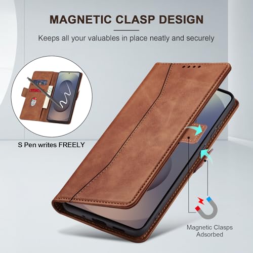 Image of Jasonyu Flip Wallet Case for Samsung Galaxy S26 Ultra 5G,Leather Magnetic Folio Cover with Card Holder,Kickstand - TPU Shockproof Durable Protective Phone Case,Brown