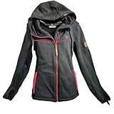 DESIGN: Modische Damen-Fleecejacke in Schwarz mit roten Akzenten, sportlicher Schnitt und praktischer Kapuze