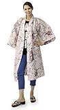 Women's Japanese Kimono Robe Happi Coat Dress Cotton Bathrobe Blouse Cardigan (Pink,Flower CHerry Blossoms)