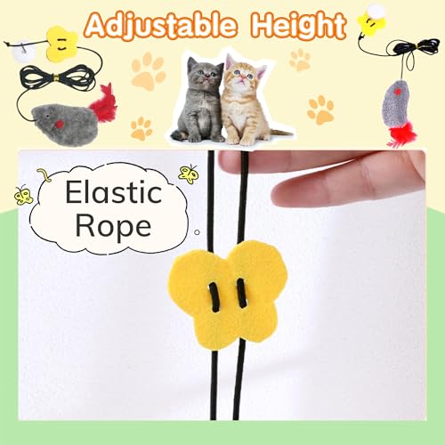 Image of Cat Toy, 2 Pack Cat Mouse Toy with Squeaky Sound Door Hanging Interactive Cat Toy, Realistic Size Mice with Randomly Colored Feather Tail Hanging Retractable Kitten Toy for Bored Indoor Adult Cat Play