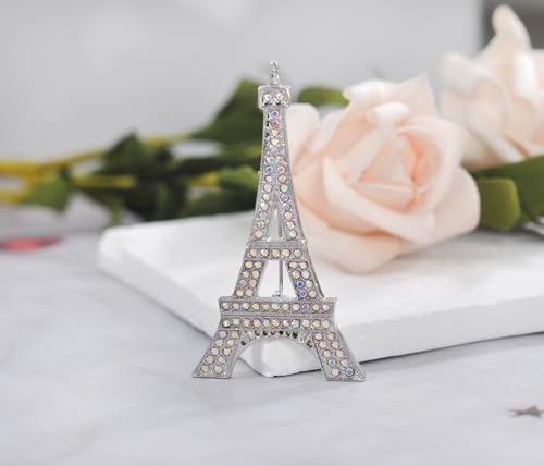 Image of Gyn&Joy Clear Crystal Rhinestones Eiffel Tower Fashion Brooch Pin