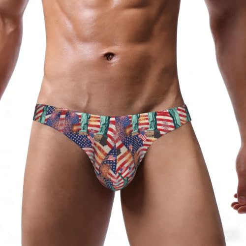 OXJOIIS Men Quick Dry Swim Beach Briefs Statue Of Liberty Firework American Flag Patriotic Triangle Bikini Swimwear Swim Briefs Trunk Triangle Bikini Bottoms