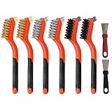 Jikvmis 6 Pieces Wire Brushes Set, Nylon/Brass/Stainless Steel Bristles for Cleaning Welding Slag and Rust,Scratch Brush with Mini Head & Hanging Hole for Everyday Cleaning