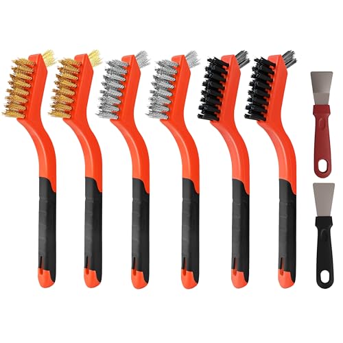 Jikvmis 6 Pieces Wire Brushes Set, Nylon/Brass/Stainless Steel Bristles for Cleaning Welding Slag and Rust,Scratch Brush with Mini Head & Hanging Hole for Everyday Cleaning
