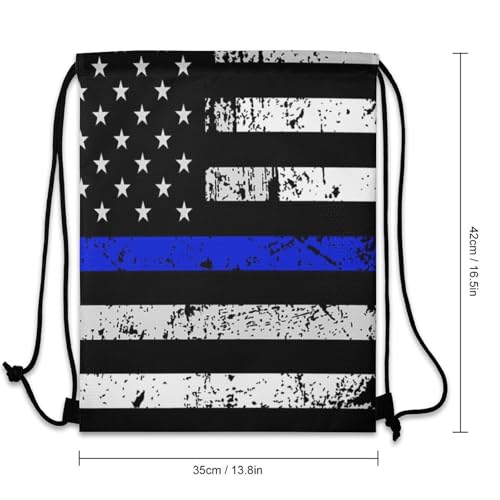 Image of Yoga Drawstring Bag Gym Sackpack String Backpack Waterproof for Sports Beach Swimming Lightweight Men Women, American Thin Blue Line Flag Day Bags