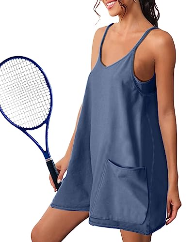 Athletic Dress for Women Hot Shot Mini Dress Onesie Oversized Romper Pockets Built-in Shorts Summer2