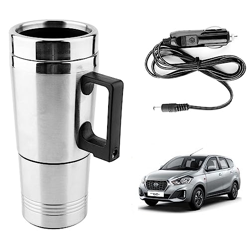 Image of Oshotto 12V Stainless Steel Car Heating Kettle /Mug, Travel Friendly electric Tea /Coffee maker Compatible with Datsun Go Plus (300ml) - Silver