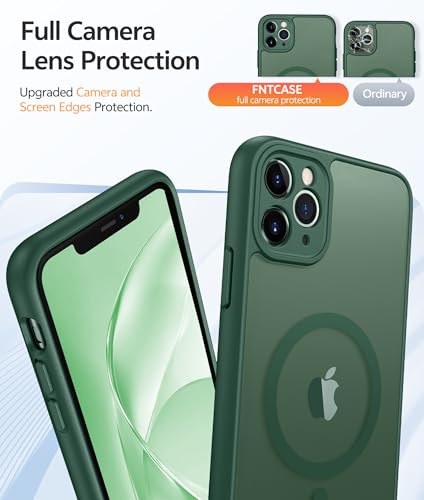 Image of FNTCASE for iPhone 11 Pro Max Case: [Compatible with Magsafe] Translucent Matte Magnetic Cases [Full Camera Protection] Military Grade Shockproof Protective Phone Cover - Green