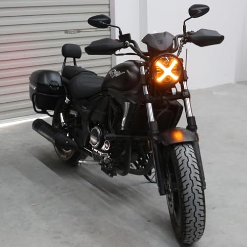 Image of Vagary 7-inch LED X-Style Motorcycle Headlight with White /Amber DRL Bullet Classic /Standard Motorcycle & THAR CARS 7 INCH