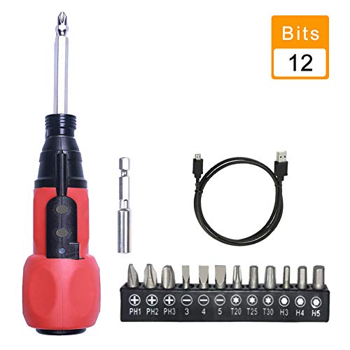 3.6V Electric Screwdriver Rechargeable Cordless Screwdriver with Front LED,12Pcs Precision Screwdriver Bits,USB Charging