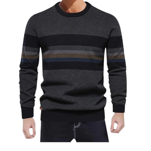 Men's Pullover Knitted Sweater Retro Top Slim Fit Round Neck Striped Knitted Sweater2