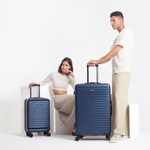 Image of Assembly Trolley Bags Set of 2- Cabin Small + Check-in Large with TSA Locks & 8 Spinner Wheels, Polycarbonate Hard Shell Trolley Bag Set for Business Travel & Vacations, Blue, 20+28 Inch