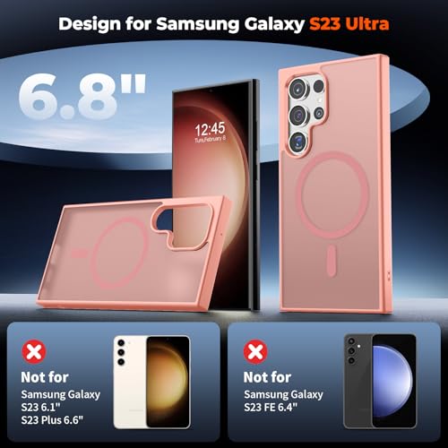 Image of SUPFINE Magnetic for Samsung Galaxy S23 Ultra Case, (Built-in Magnets) (Military Grade Drop Protection) Slim Translucent Shockproof Phone Case,Light Pink