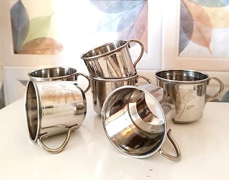 Anixa Creation Steel Cups Set of 6 | Stainless Steel Tea Cups Set of 6 pcs | Steel Tea Cup Set of 6 |Coffee Cups | Cup Set of 6 Latest Stylish Design - Laser